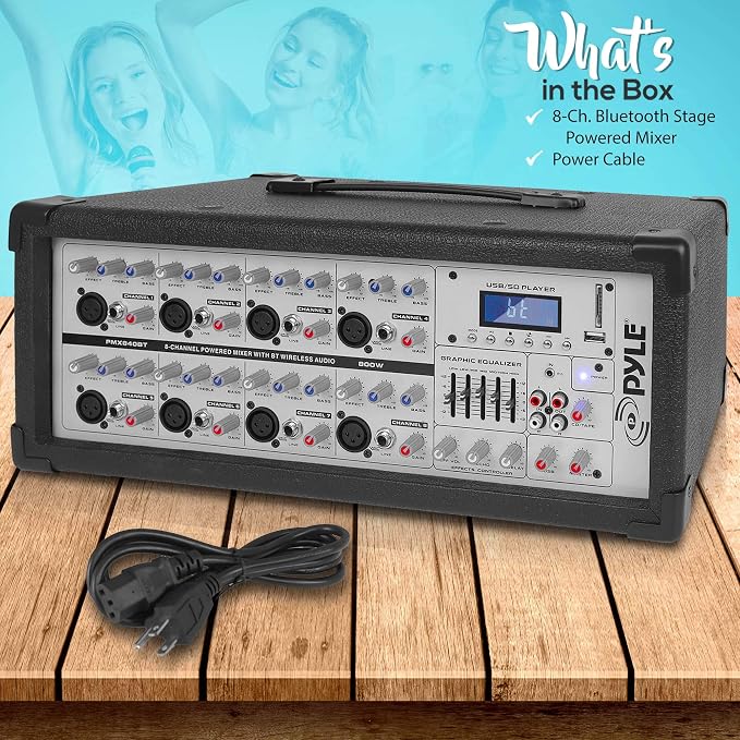 PyleUsa 8 Channel Bluetooth Stage Powered Mixer, 800 Watt Pro Audio Sound Mixer - Image 7