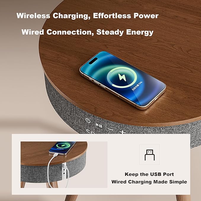 R1 Smart Side Table with Bluetooth Speaker & Wireless Charging - Image 6