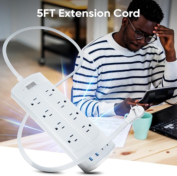 Flat Plug Power Strip, Yozisital Extension Cord - Image 4