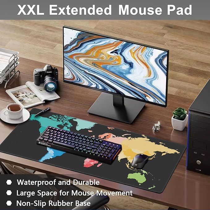 Mouse Pad, Large Colorful World Political Map Desk Mat, Extended Non-Slip - Image 6