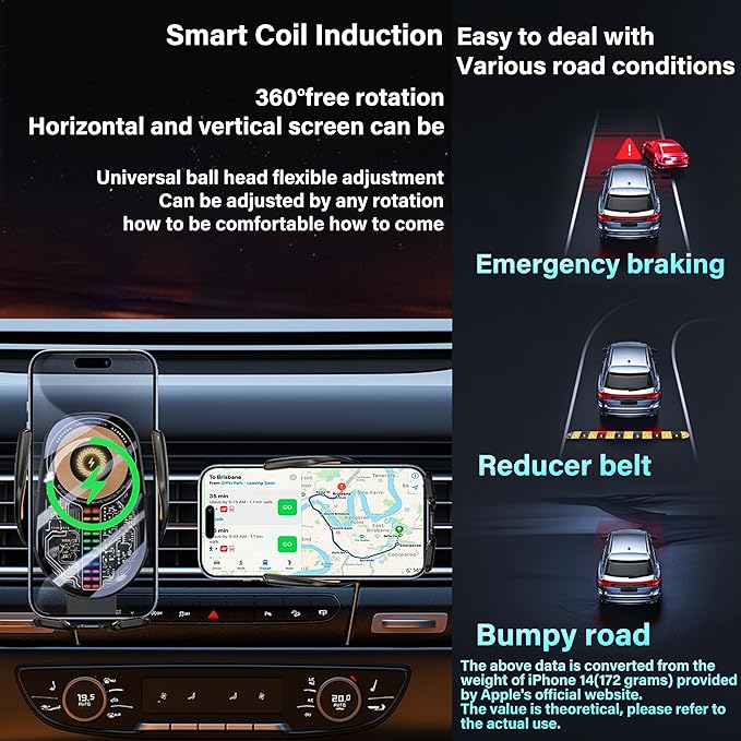 Car Phone Holder Wireless Car Charger, 15W Fast Charging Auto Sensing Clamping - Image 15