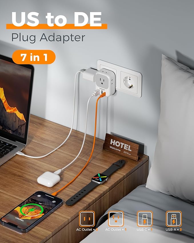 TESSAN 2 Pack Type E F Plug Adapter, Germany France Power Travel Adaptor - Image 3