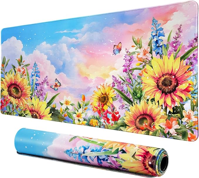 Lokigo Sunflower Mouse Pad Desk Pad Large Gaming Mouse Pad Floral Butterfly by Lokigo