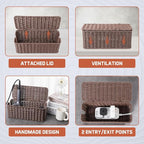 Cable Management Box, Handmade Rattan Cable Organizer, 2 Open Slots Cords Hider - Image 5