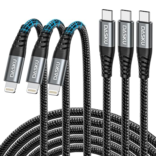 iPhone Cable Fast Charging 6FT USB C Lightning Cable 3 Pack 6 Foot Nylon by Dasku