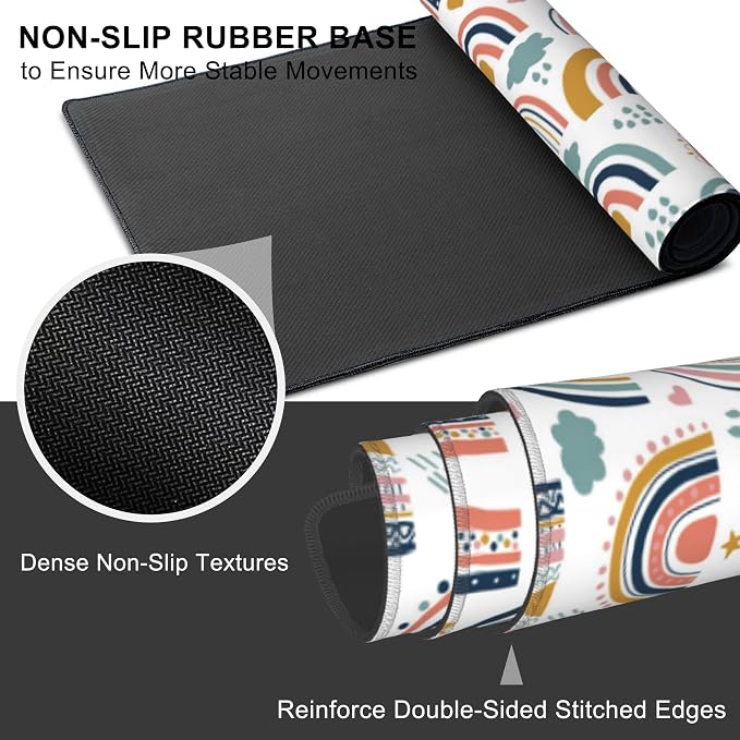 Mouse Pad, Large Boho Rainbow Desk Mat, Extended Non-Slip Gaming Keyboard - Image 3