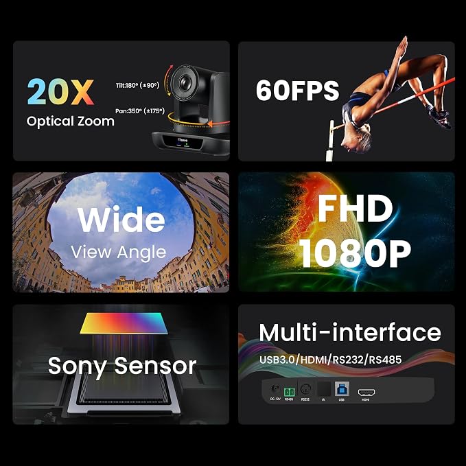 PTZ Camera 20X Optical Zoom Conference Room USB3.0 HDMI 1080P 60FPS Wide Angle - Image 2