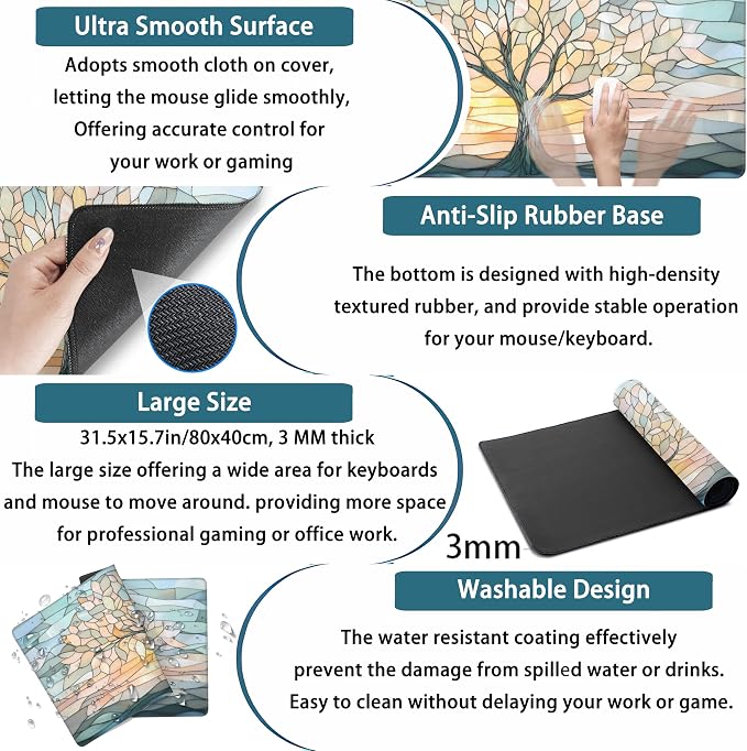 Desk Mat Cute Tree of Life Mouse Pad Gaming XXL Large Extended Desk Matt - Image 3