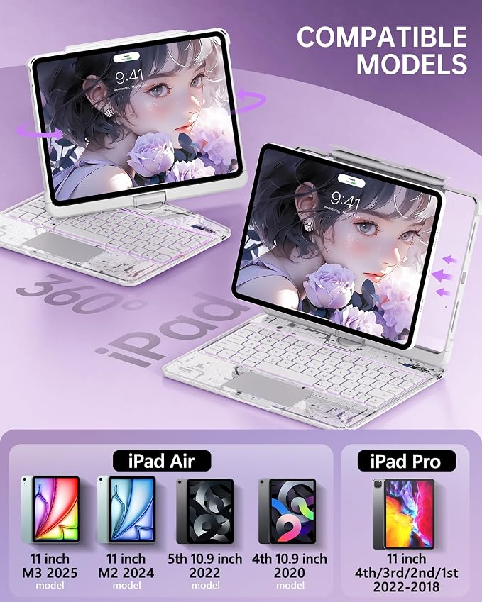 Intermerge Clear Keyboard Case for iPad Air 11", Air 5th/4th, Pro 11" 2022-2018 - Image 2
