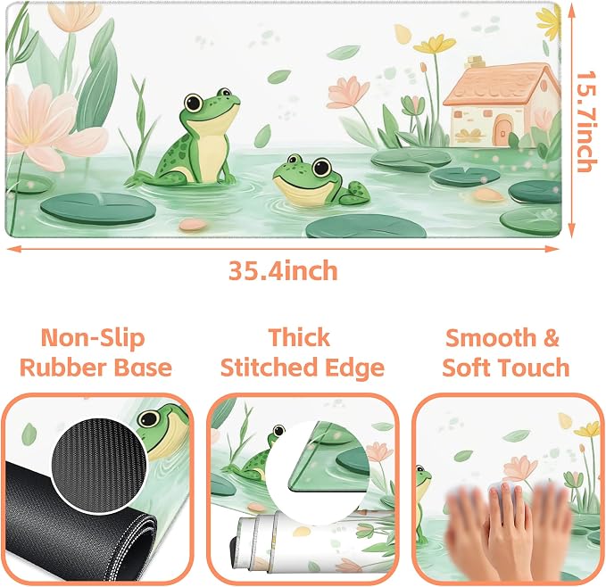 Mouse Pad Large Cute and Whimsical Frogs Non-Slip Gaming Desk Mat - Image 3