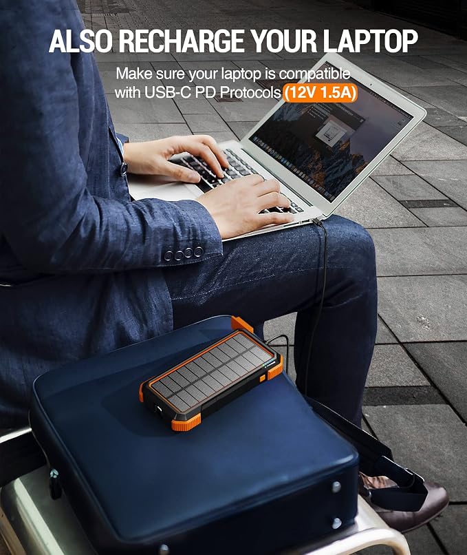 BLAVOR Solar Power Bank, PD18W QC3.0 Fast Charging 10W Wireless Charger - Image 3