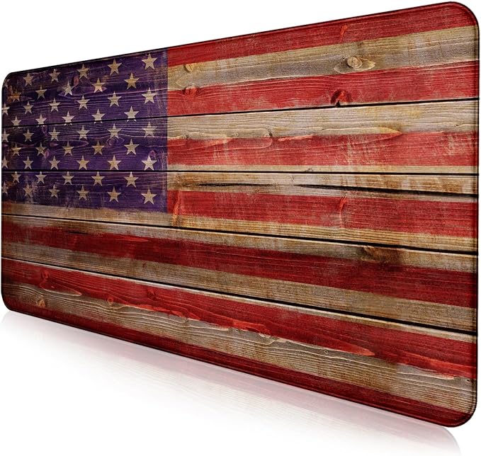 Patriot Wood Grain American Flag Extended Large Gaming Computer Mouse Pad by LQFIWSS