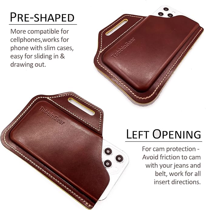 TobbinGear Leather Belt Phone Pouch, Leather Cell Phone Holster, Universal - Image 3