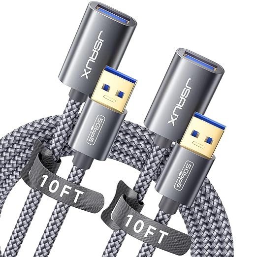 JSAUX 2Pack 10FT+10FT USB 3.0 Extension Cable, Type A Male to Female USB by JSAUX