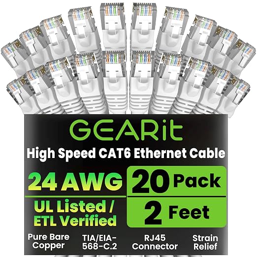 GearIT Cat 6 Ethernet Cable Cat6 Network Patch, Snagless Cord, Internet by GEARit