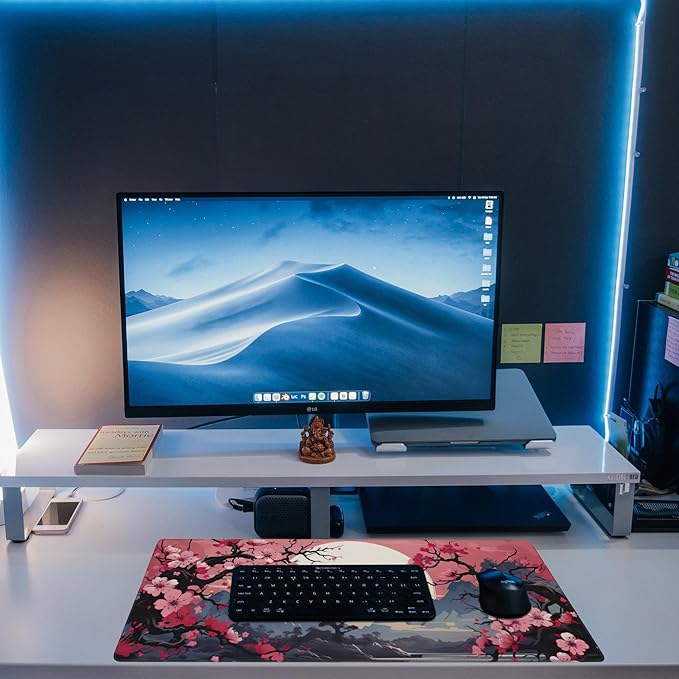 Pink Cherry Blossom Tree Desk Pad, Mountains and Sun Large Gaming Mouse Mat - Image 6