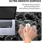 Black with White Topographic Line Large Mouse Pad, Gaming Keyboard Desk Pad - Image 5