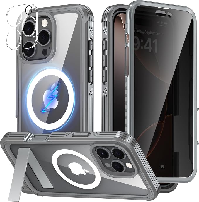 360° Protection Magnetic for iPhone 16 Pro Case Built-in 9H Privacy Screen by Unknown