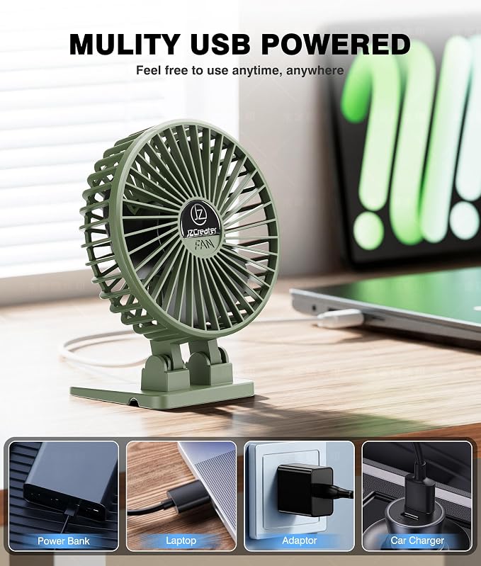 JZCreater USB Desk Fan, Mini Fan Portable, 3 Speeds Desktop Table Cooling Fans - Image 5