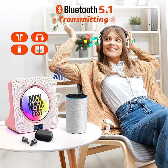 Desktop CD Player with Speakers, ROADOM Bluetooth CD Player with Hi-Fi Stereo - Image 4