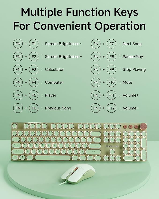 SEUNKWANG Wired Typewriter Keyboard and Mouse Combo, Retro Mechanical Keyboard - Image 8