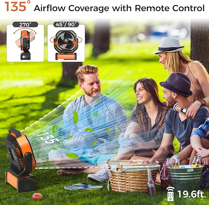 Camping Fan with Light - 20000mAh Rechargeable Battery Fan - Image 6