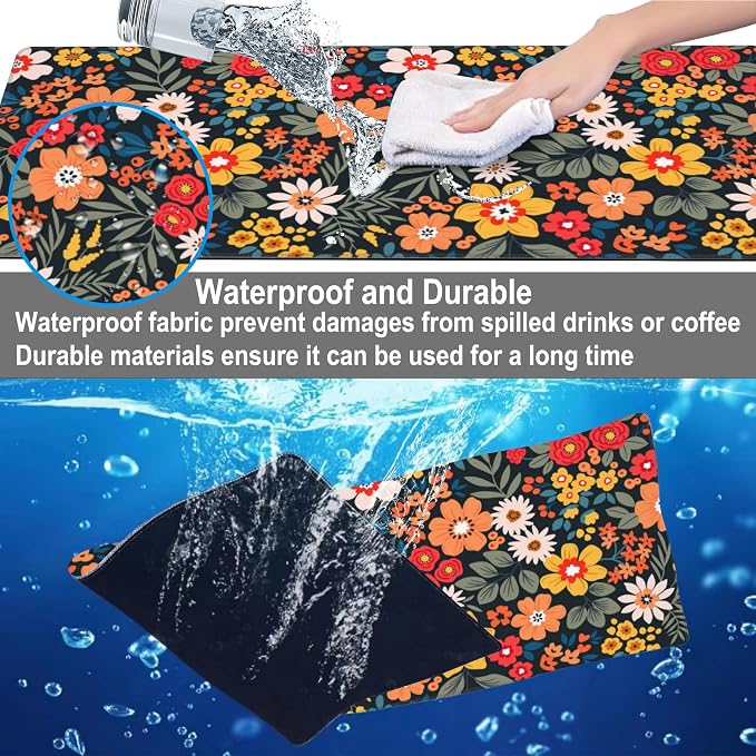 Mouse Pad, Large Colorful Flowers and Plants Desk Mat, Extended Non-Slip Gaming - Image 4