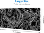 Black with White Topographic Line Large Mouse Pad, Gaming Keyboard Desk Pad - Image 3