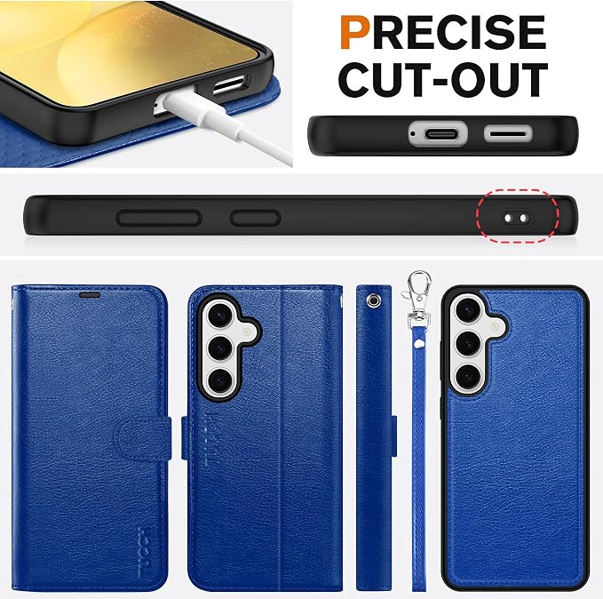 TUCCH Case Wallet for Galaxy S25 Plus, Removable Wrist Strap PU Leather - Image 8