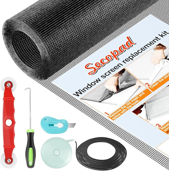 Window Screens Replacement Repair Kit, Durable Fiberglass Mesh Roll by Secopad