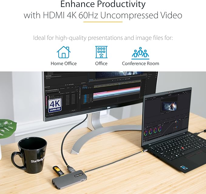 StarTech 6-in-1 USB-C Hub for Monitors, 4K 60Hz HDMI Video, Gigabit Ethernet - Image 4