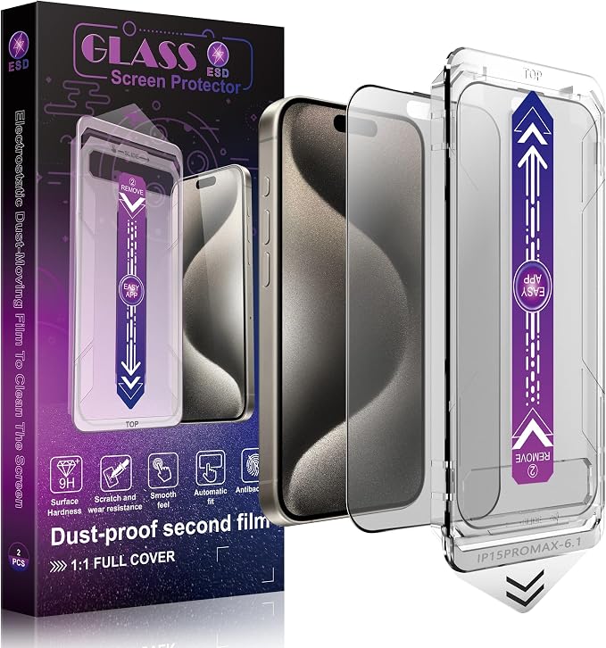 2 Pack Matte Screen Protector for iPhone 15 Pro Max 6.7-Inch Auto Dust Removal by SHANG+PIN+JIA