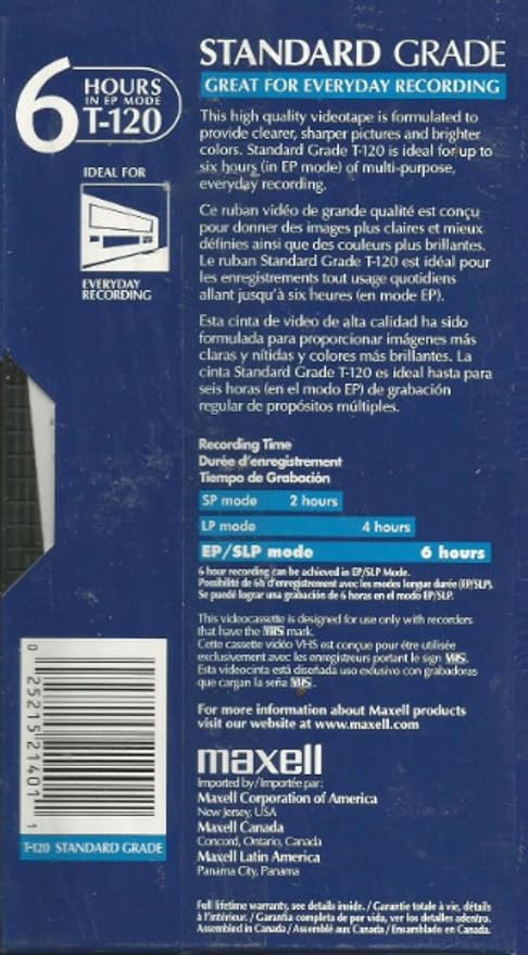 Maxell VHS Blank 3-Pack Standard Grade T-120 6 Hour EP Mode /246m - Image 3