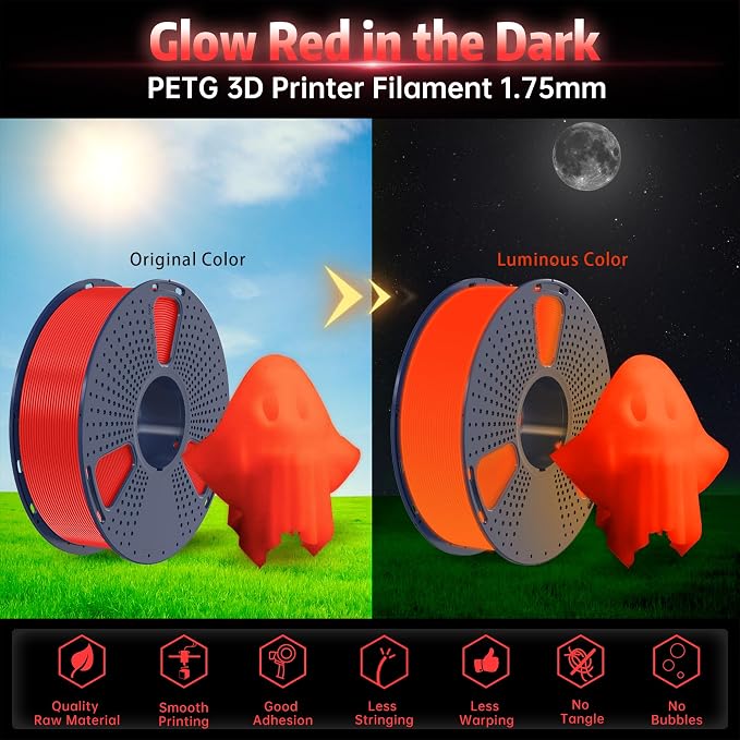 SUNLU PETG Glow in The Dark Filament, Luminous 3D Printer Filament 1.75mm - Image 2