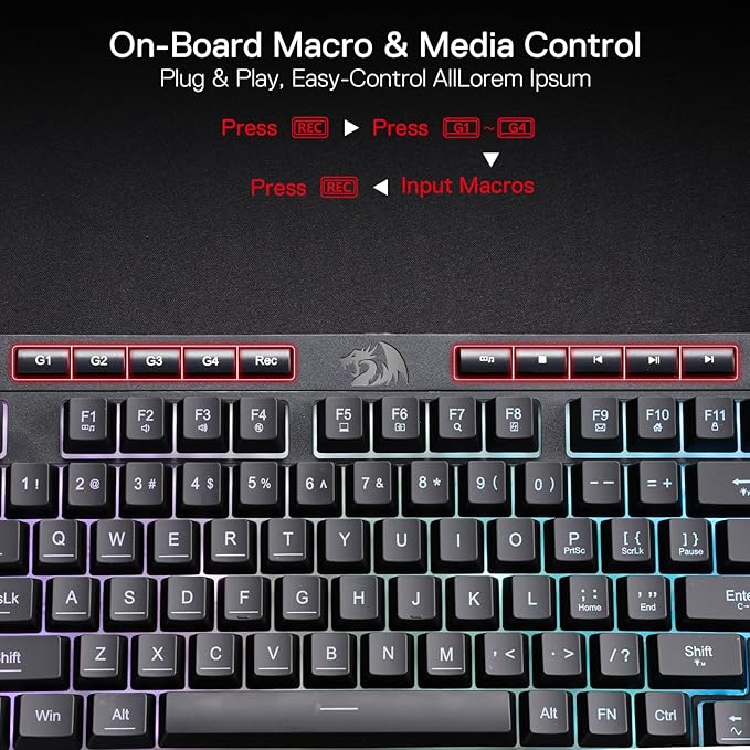 Redragon K515 Shiva Wired RGB Membrane Gaming Keyboard, 98 Keys Mechanical-Feel - Image 3