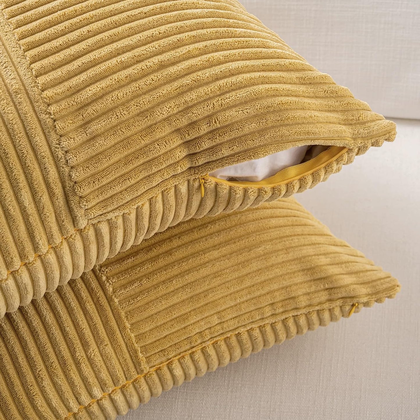 Fancy Homi 2 Packs Mustard Yellow Decorative Throw Pillow Covers 16x16 Inch for Living Room Couch Bed, Rustic Farmhouse Boho Home Decor, Soft Corss Patchwork Corduroy Textured Cushion Case 40x40 cm