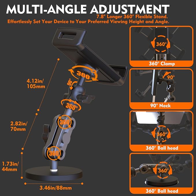 Universal Magnetic Tablet Holder 360°Adjustable 7.7" Aluminum Heavy Duty Arm - Image 5
