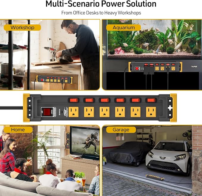 CRST 6 Outlets Wide Spaced Power Strip, Metal Wall Mount Surge Protector Power - Image 6