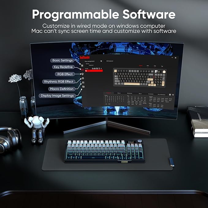 RedThunder K95 Wireless Mechanical Keyboard, TFT Screen & Knob, Trip-Modes - Image 8