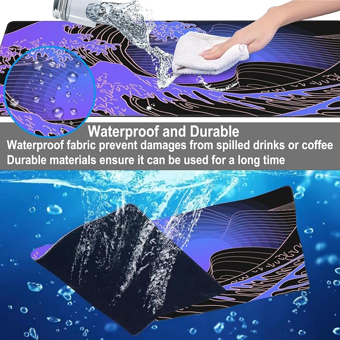 Mouse Pad, Large Ocean's Crest Leap Desk Mat, Extended Non-Slip Gaming Keyboard - Image 4