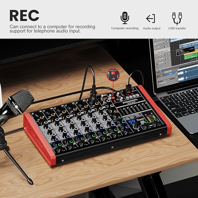 8 Channel Audio Interface Sound Board Mixing Console XLR 1/4 inch Jack USB - Image 5