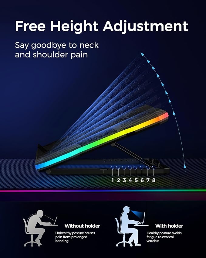 ChillCore Laptop Cooling Pad, RGB Lights Laptop Cooler 9 Fans - Image 3