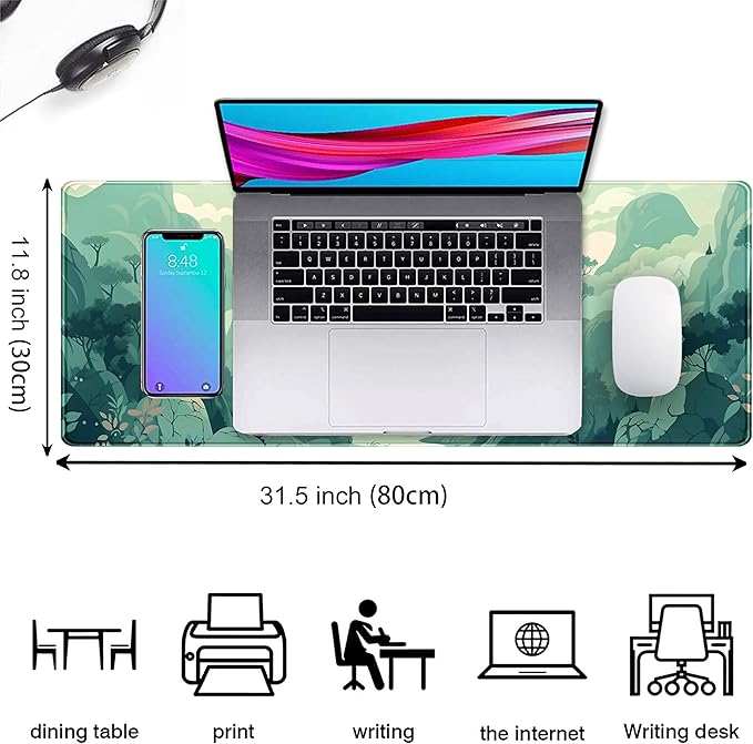 Cute Pastel Mint Green Forest Sage Desk Mat Anime Large Gaming Mouse Pad XL - Image 2
