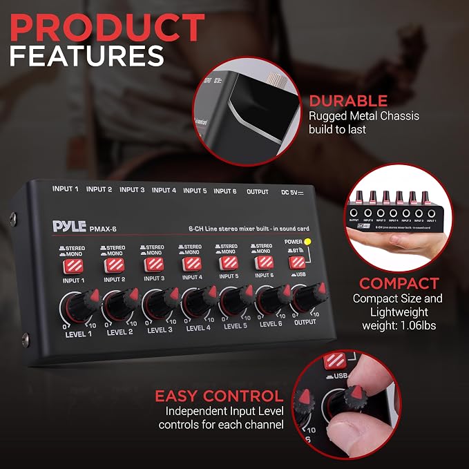 Pyle 6-Channel Wireless BT Streaming Mini Line Mixer - Image 6