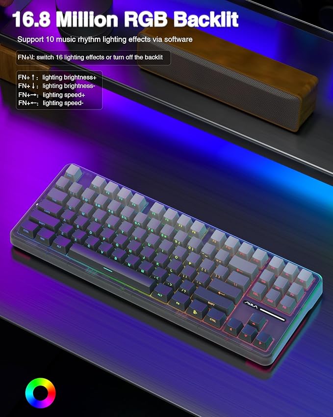 AULA F87 Pro Wireless Mechanical Keyboard, Tri-Mode BT5.0/2.4GHz/USB-C Hot - Image 6