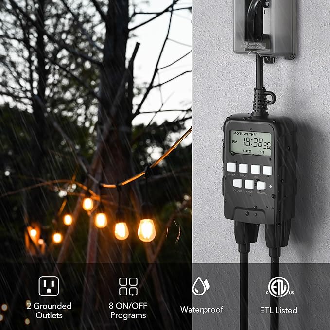 BN-LINK 7 Day Outdoor Heavy Duty Digital Programmable Timer, Outdoor Timer - Image 3