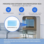 Frizzlife Air Dehumidifier, 135oz Water Tank W/Purifying Function, Quiet Small - Image 2