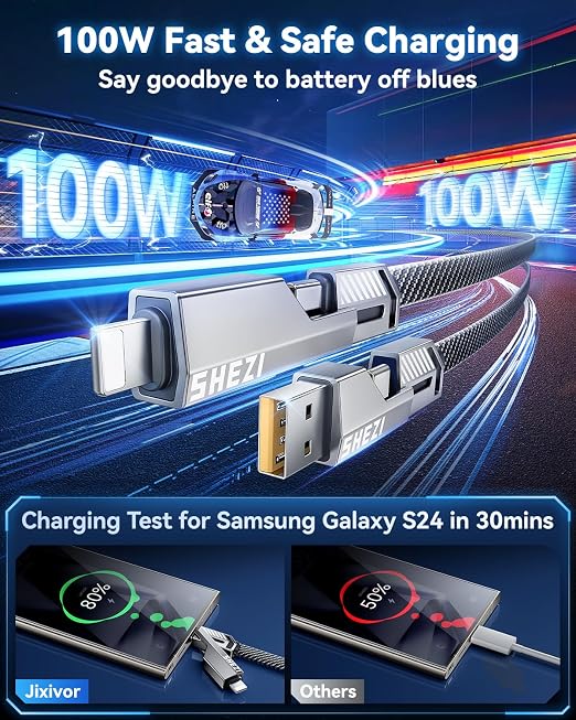 4-in-1 Compatible with USB C to Lightning Cable, 100W High-Speed Charging & - Image 4