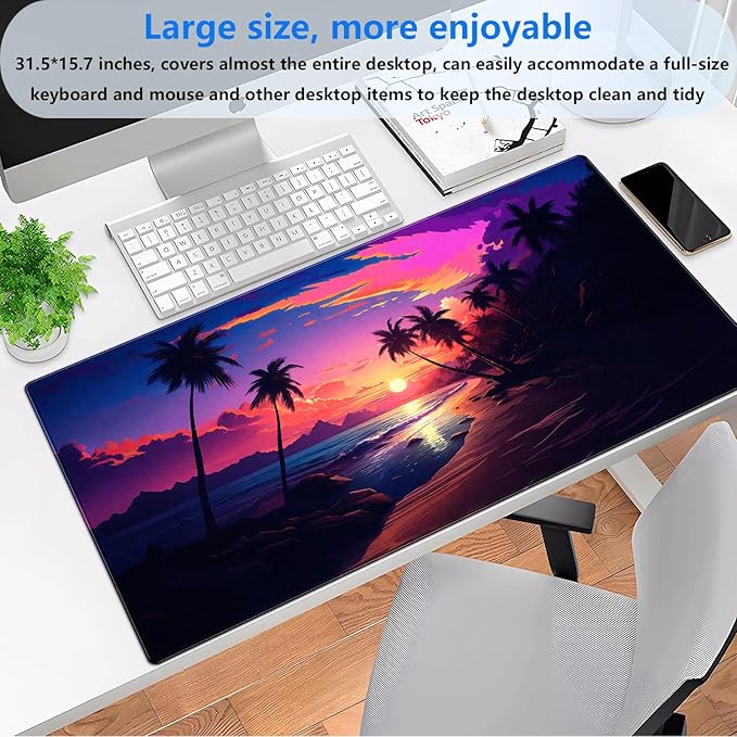 Sunset Beach Gaming Mouse Pad for Desk, Fantasy Ocean Art Desk mat Extended - Image 2