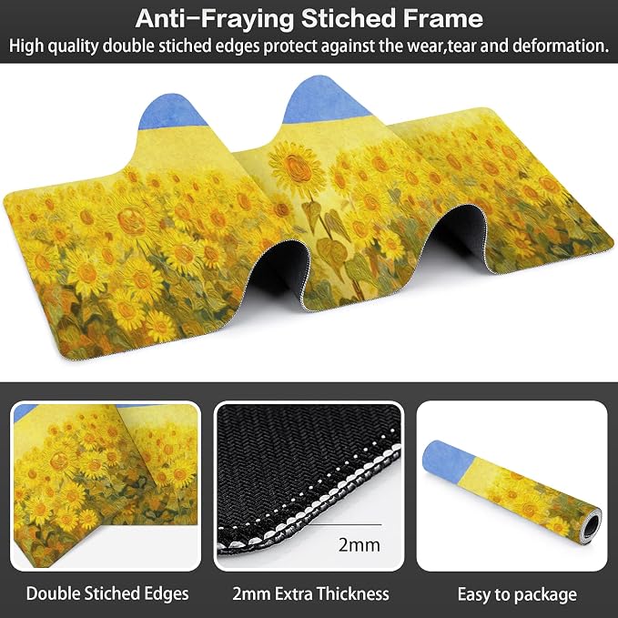Field of Sunflowers Desk Mat, Large Sunflower Oil Painting Gaming Keyboard - Image 3